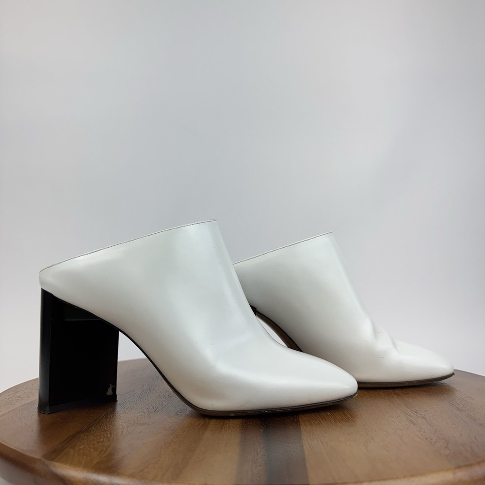 Womens Maison Margiela Paris White Leather Slip On Block Heel‎ Mules Size EU 40